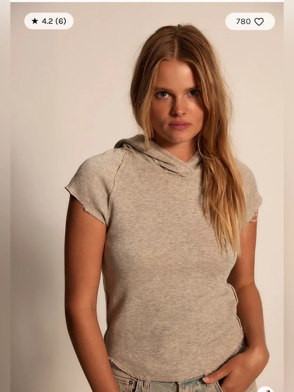 Free People We The Free Austin Shrunken Short Sleeve Hoodie. NWT. Heather grey